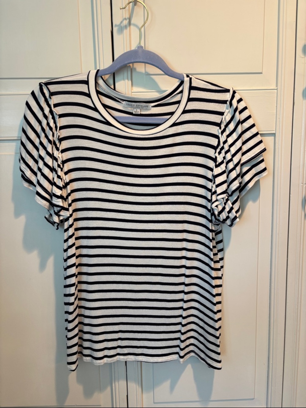 Green Envelope Black and White Striped Top